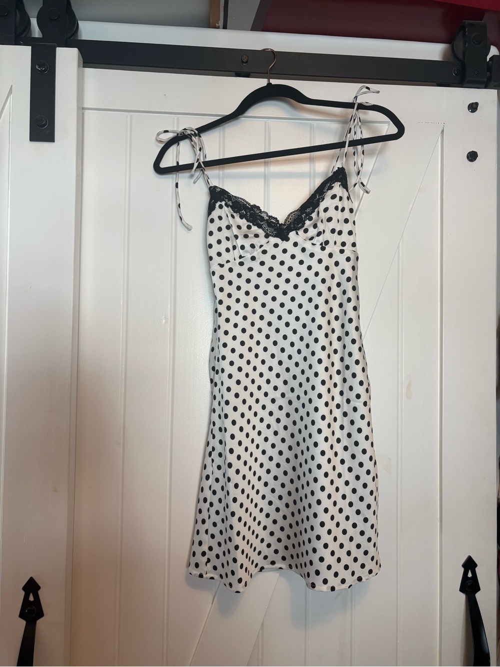 Princess Polly White Satin Mini Dress with Black Polka Dots